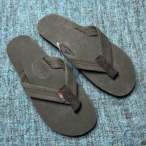 Rainbow 301Alts Black Leather Flip Flop Sandals